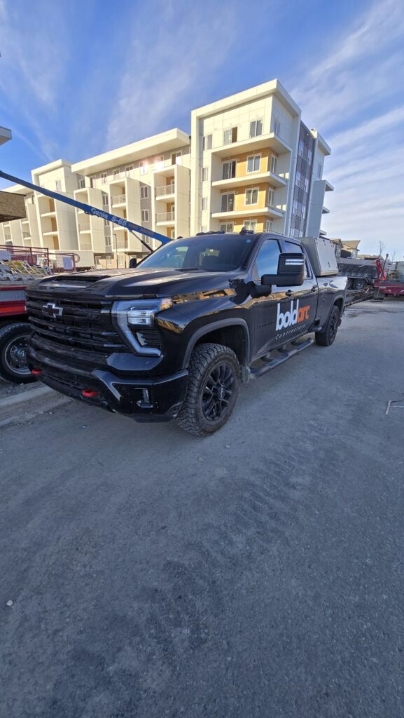 BoldArc mobile welding rig at a Calgary condo project