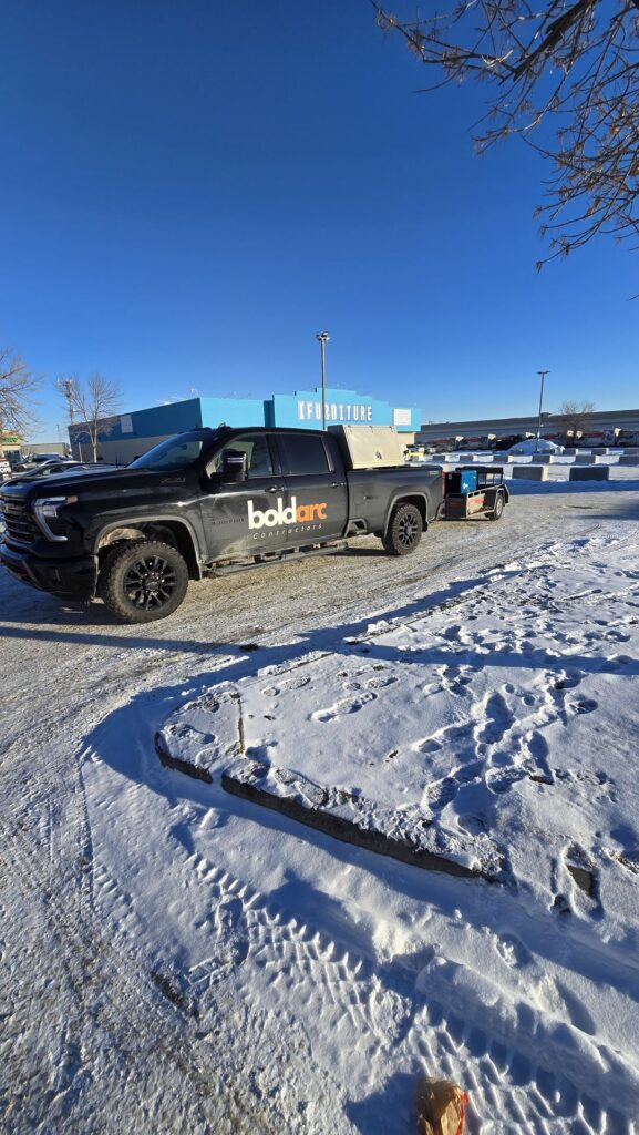 BoldArc mobile welding truck at a winter jobsite in Alberta
