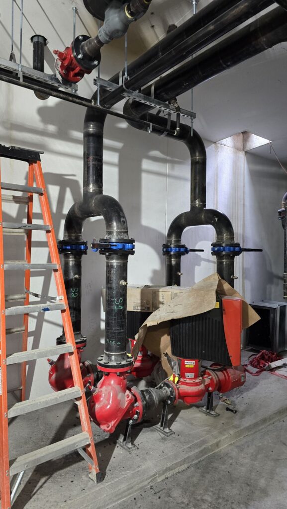 Completed mechanical room piping installation