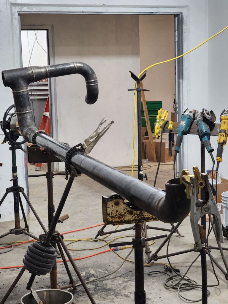 Pipe spool fit-up on stands ready for welding