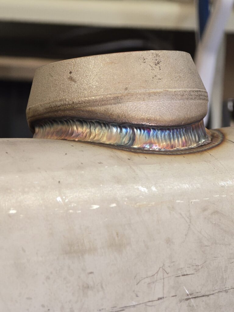 Stainless steel TIG weld with tight, even ripple